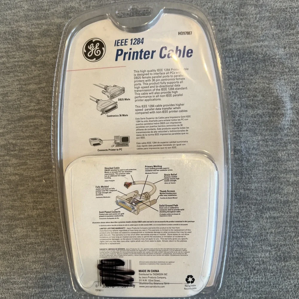 GE Printer‎ Cable 6FT. IEEE 1284 DB25 CEN36M Parallel HO97887 Windows Compatible